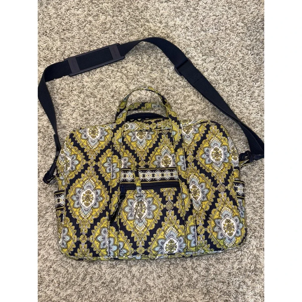 Vera Bradley Cambridge Laptop Carrier Messenger Bag Removable Strap Blue Green